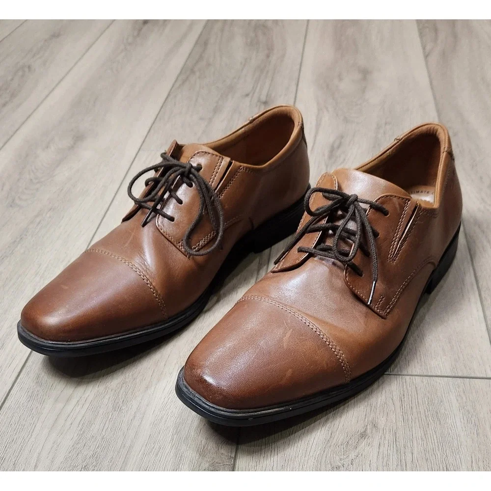 Clarks Collection Mens Brown Leather Cap Toe Oxford‎ Dress Shoes Size 10.5 W